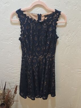 City Studio Navy Lace Mini Dress with Nude Lining